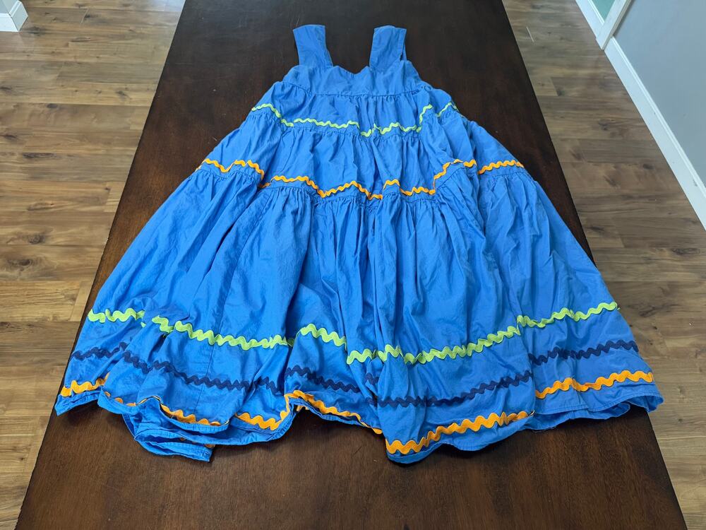 Anthropologie Blue Tiered Ruffle Dress with Contrasting Trim